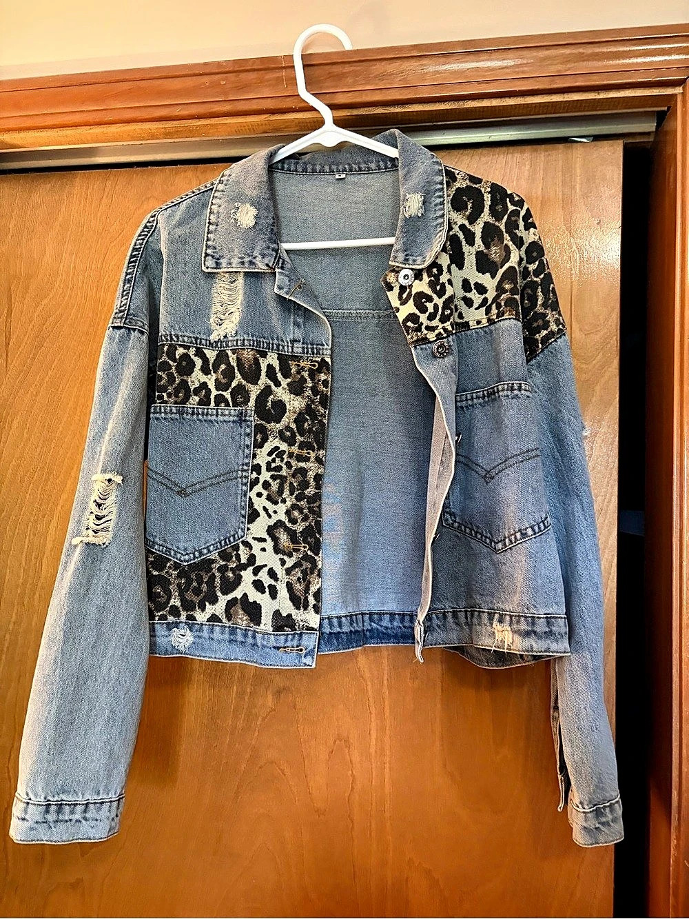 Women's Distressed Animal Print Denim Jacket